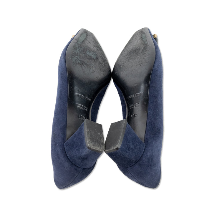 Giorgio Armani Blue Suede Loafers with Square Toe Buckle