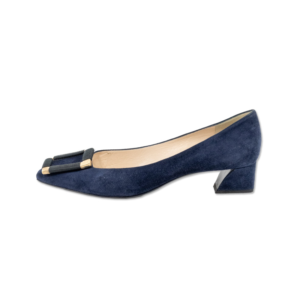 Giorgio Armani Blue Suede Loafers with Square Toe Buckle