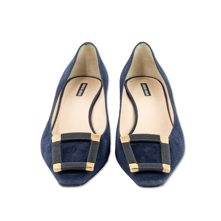 Giorgio Armani Blue Suede Loafers with Square Toe Buckle