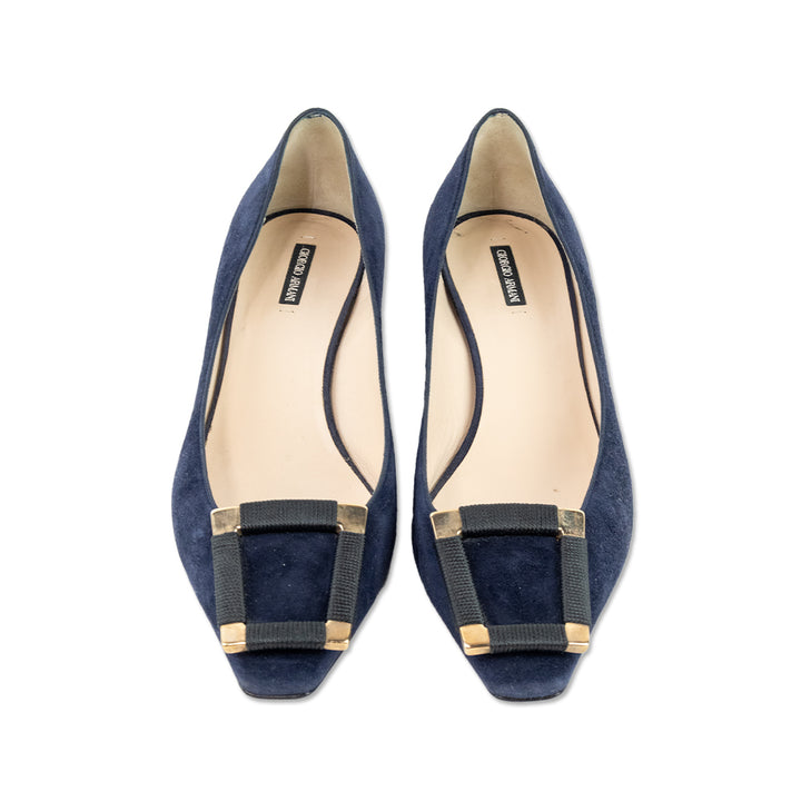 Giorgio Armani Blue Suede Loafers with Square Toe Buckle