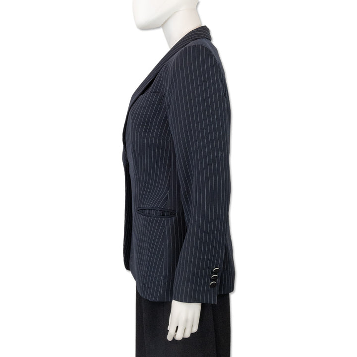 Giorgio Armani Navy Pinstripe Shawl Collar One-Button Blazer