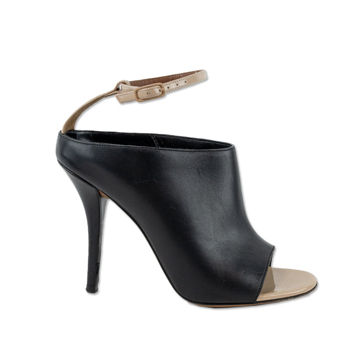 Givenchy Black Leather Open-Toe Ankle Strap Mule Pumps