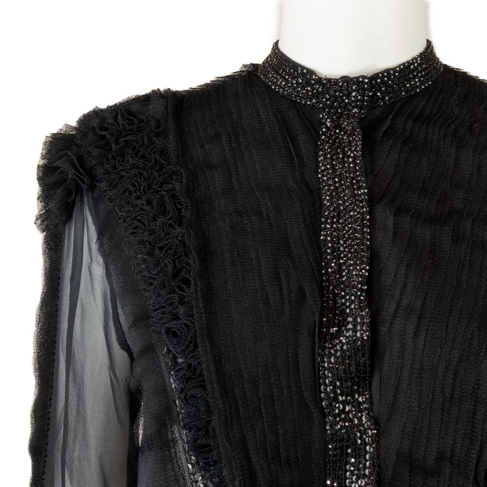 Givenchy Black Sheer Ruffle Studded Long Sleeve