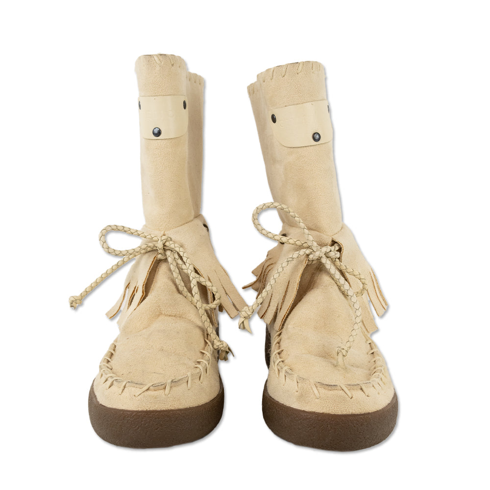 Givenchy Cream Suede Shearling-Lined Fringe Moccasin Boots