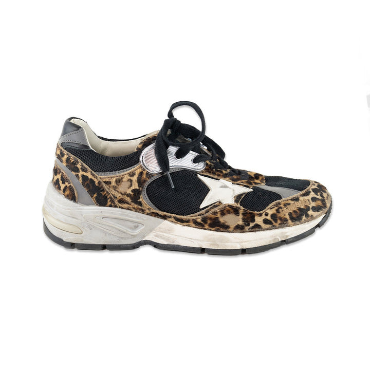 Golden Goose Cheetah and Silver Dad-Star Sneakers