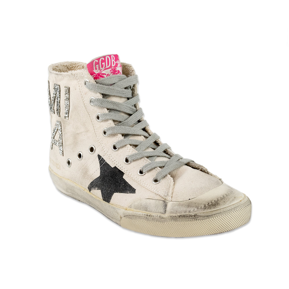 Golden Goose MIA White Glitter High Top Sneakers