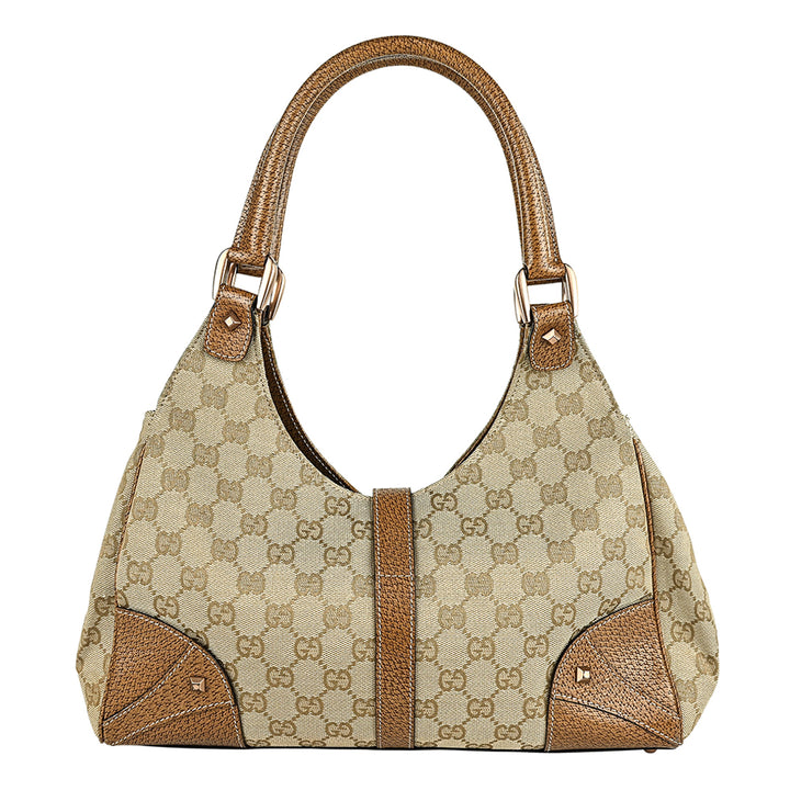 Gucci Beige Canvas 
Leather Jackie Bardot Hobo Bag