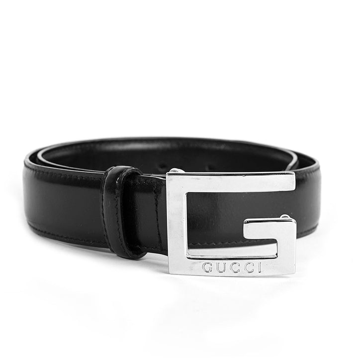 Gucci Vintage Black G Buckle Leather Belt