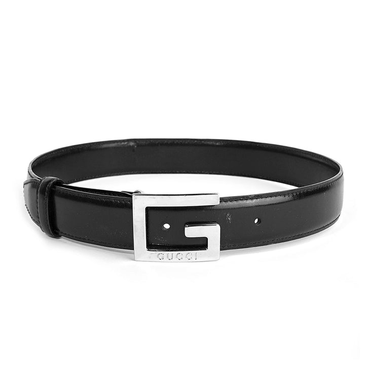 Gucci Vintage Black G Buckle Leather Belt