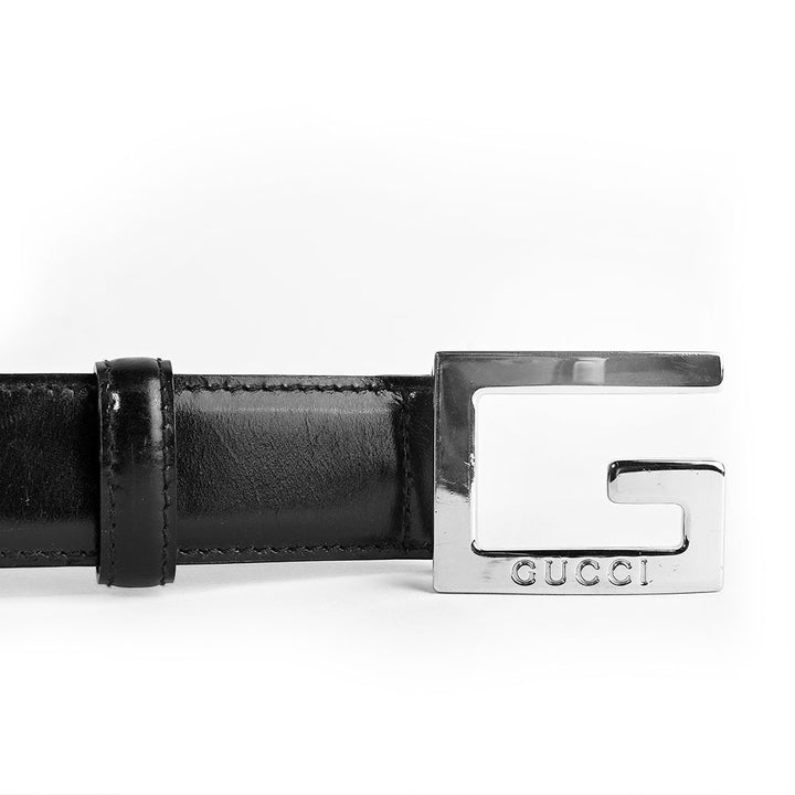 Gucci Vintage Black G Buckle Leather Belt