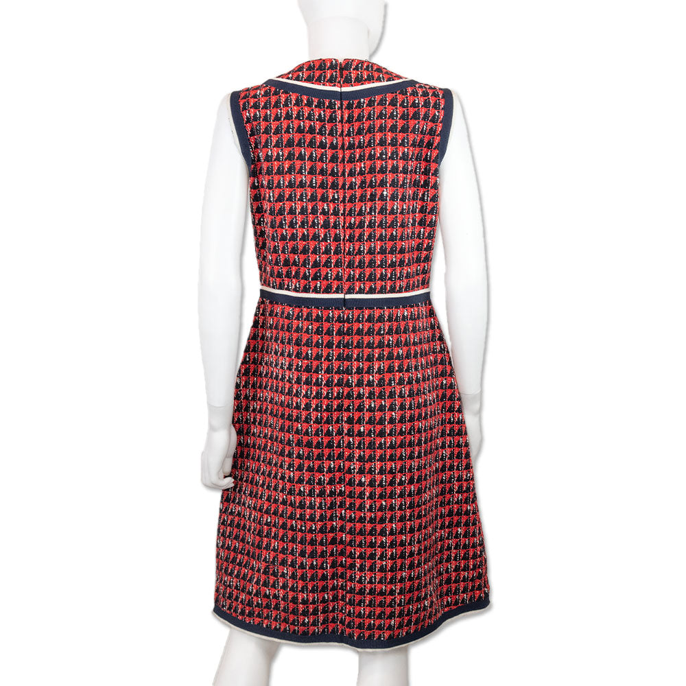 Gucci 2019 Black/Red/White Tweed Sleeveless Mid-Length Dress