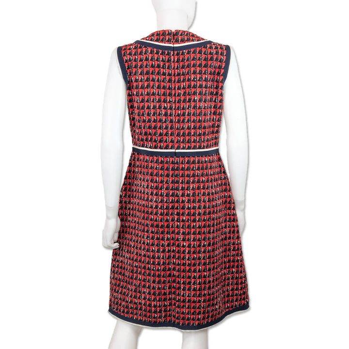 Gucci 2019 Black/Red/White Tweed Sleeveless Mid-Length Dress