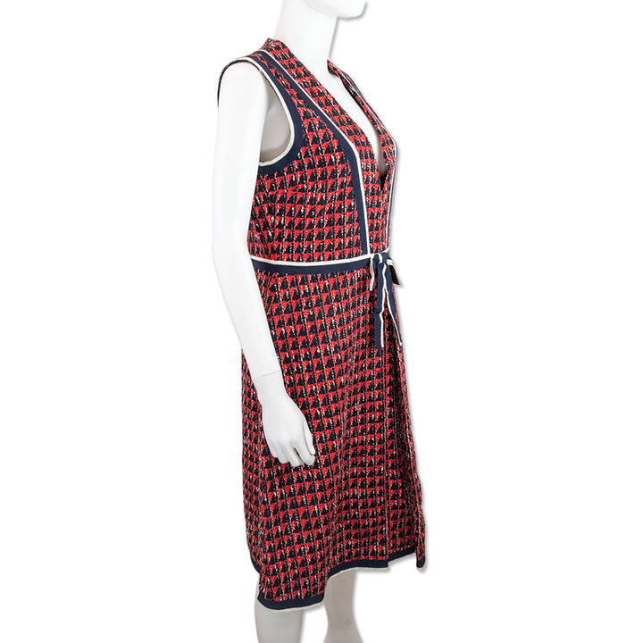 Gucci 2019 Black/Red/White Tweed Sleeveless Mid-Length Dress