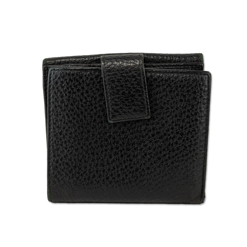 Gucci Black Grained Leather Gold Horsebit Trifold Wallet