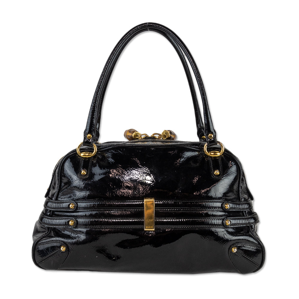 Gucci Black Patent Leather Wave Boston Bag