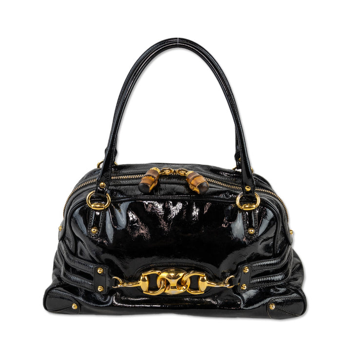 Gucci Black Patent Leather Wave Boston Bag