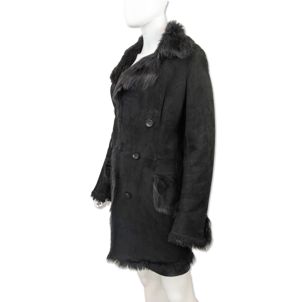 Gucci Black Suede Fur-Lined Coat