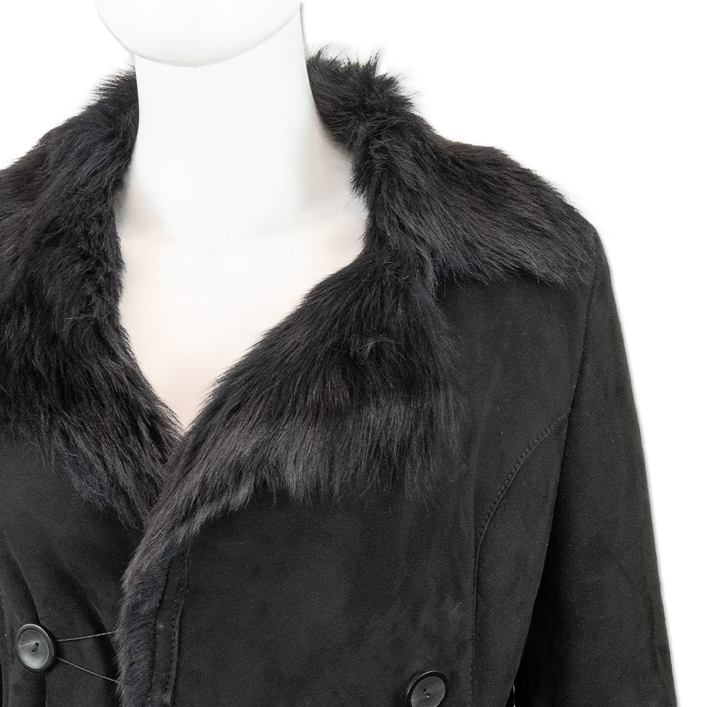 Gucci Black Suede Fur-Lined Coat