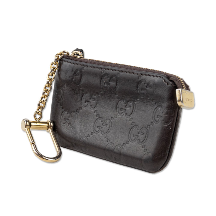 Gucci Brown Leather Monogram Coin Pouch