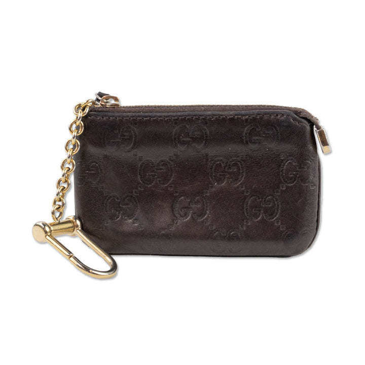 Gucci Brown Leather Monogram Coin Pouch