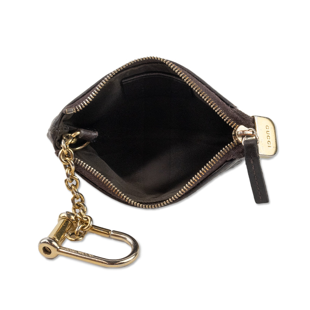 Gucci Brown Leather Monogram Coin Pouch