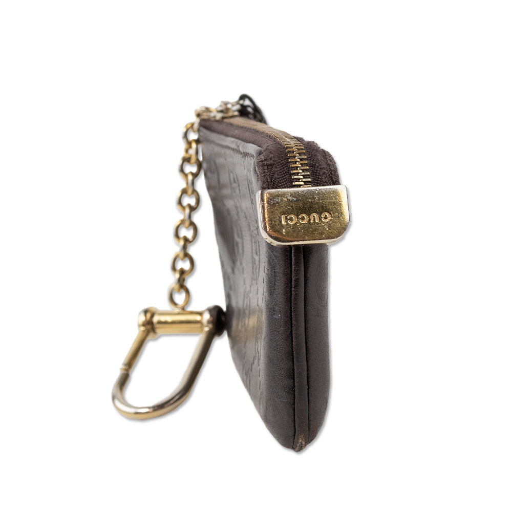 Gucci Brown Leather Monogram Coin Pouch