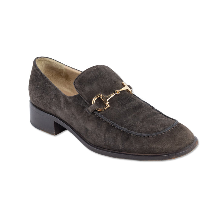 Gucci Brown Suede Gold Horsebit Loafers