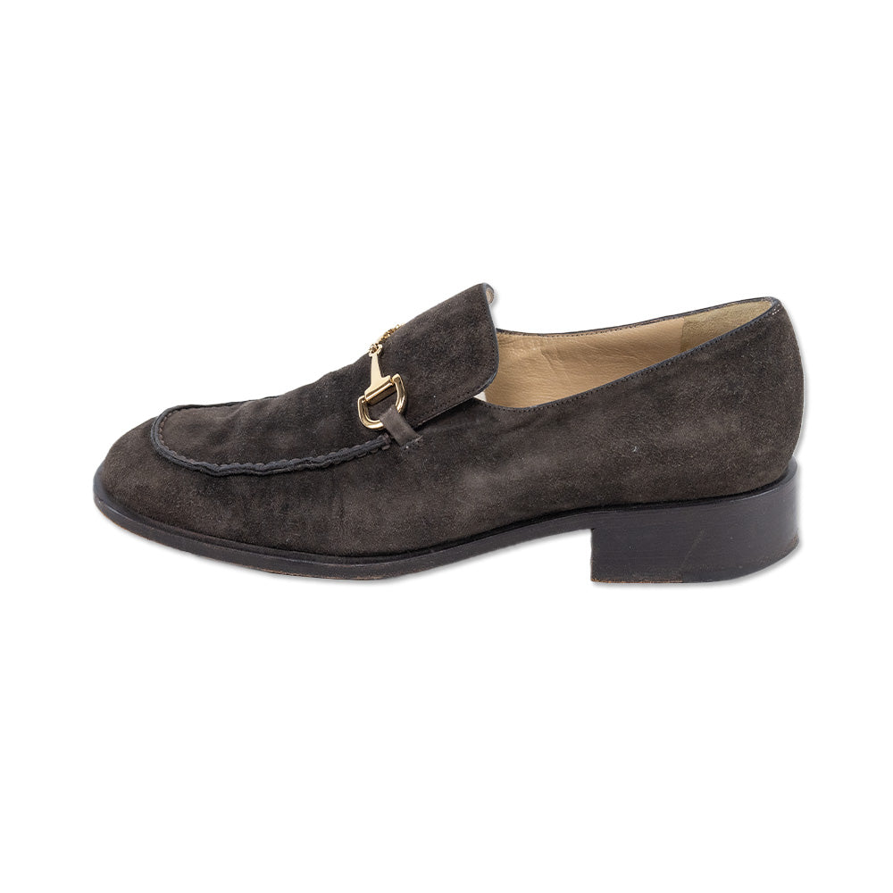 Gucci Brown Suede Gold Horsebit Loafers