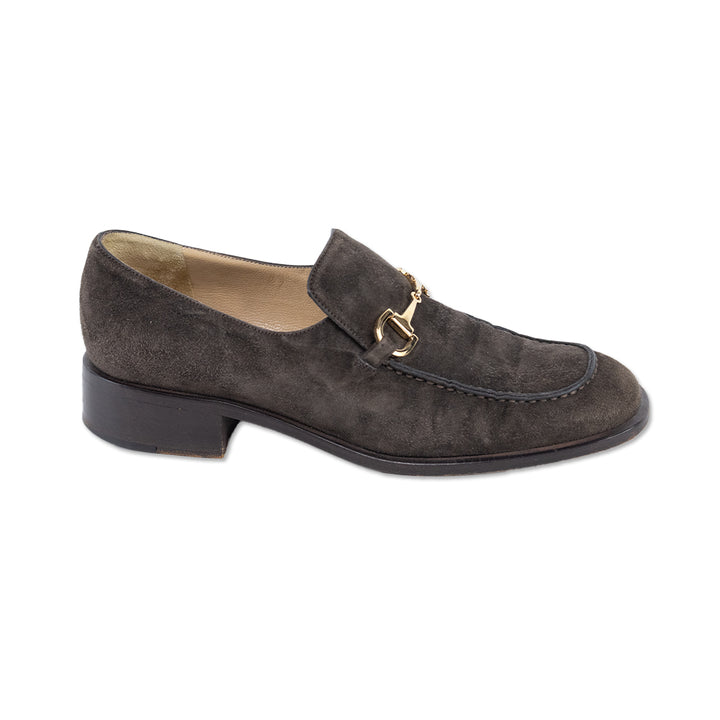 Gucci Brown Suede Gold Horsebit Loafers