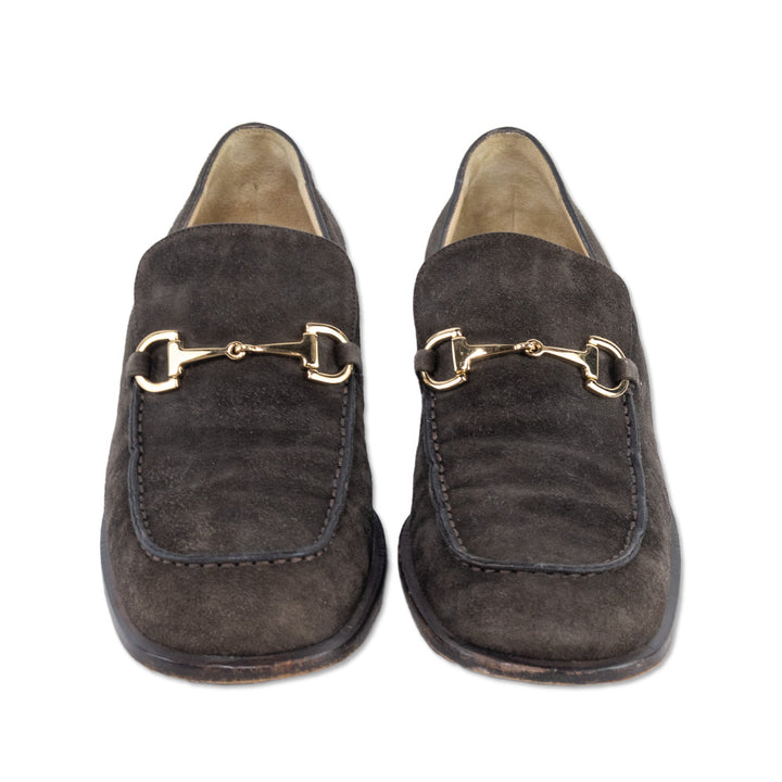 Gucci Brown Suede Gold Horsebit Loafers