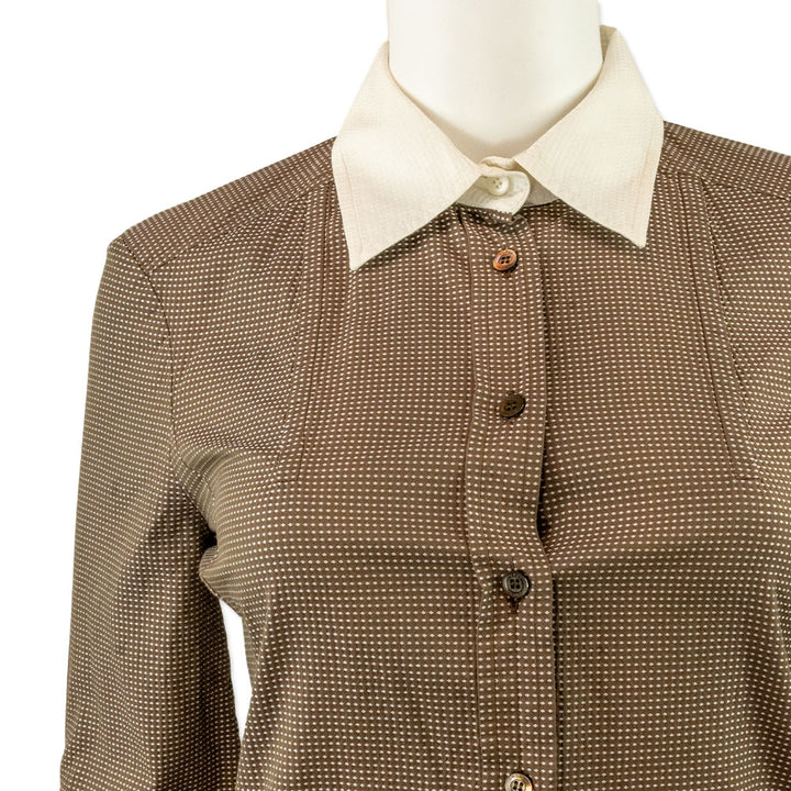 Gucci Brown and White Dotted Dress Shirt