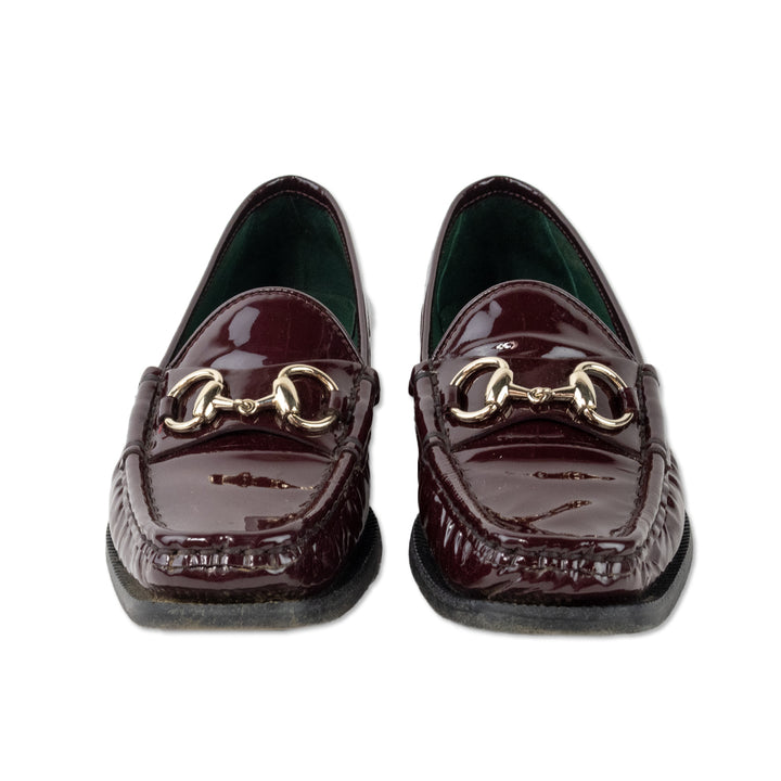 Gucci Burgundy Patent Leather Horsebit Loafers