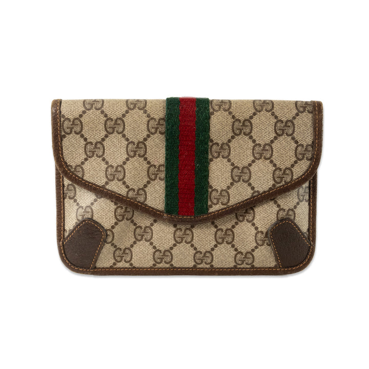 Gucci Coated Canvas and Leather Monogram Fold Over Pouch