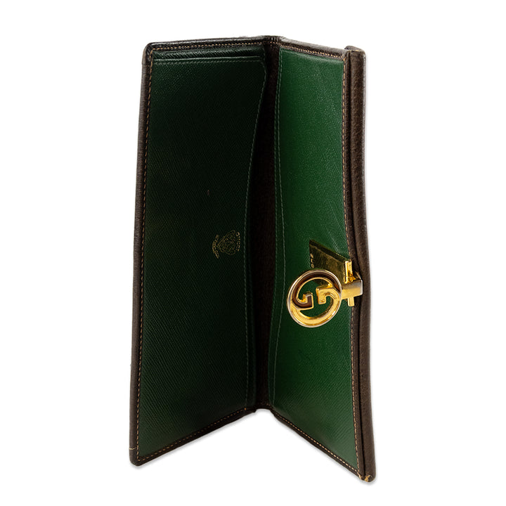 Gucci Coated Canvas and Leather Wallet with Gold Logo Clasp