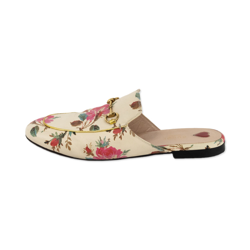 Gucci Floral Print Princetown Leather Mules