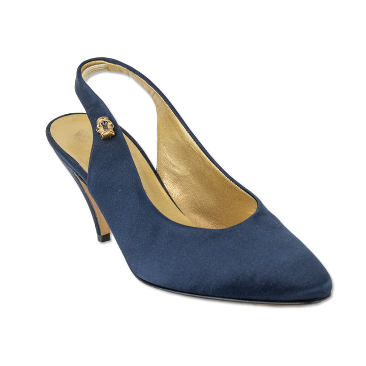 Gucci Navy Silk Slingback Pumps