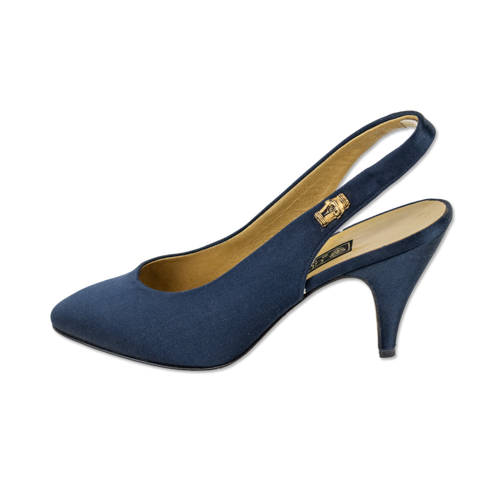 Gucci Navy Silk Slingback Pumps