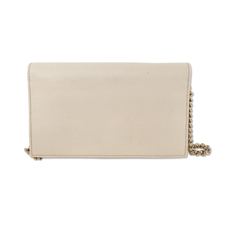 Gucci Off White Calf Leather Betty Wallet on a Pale Gold Chain