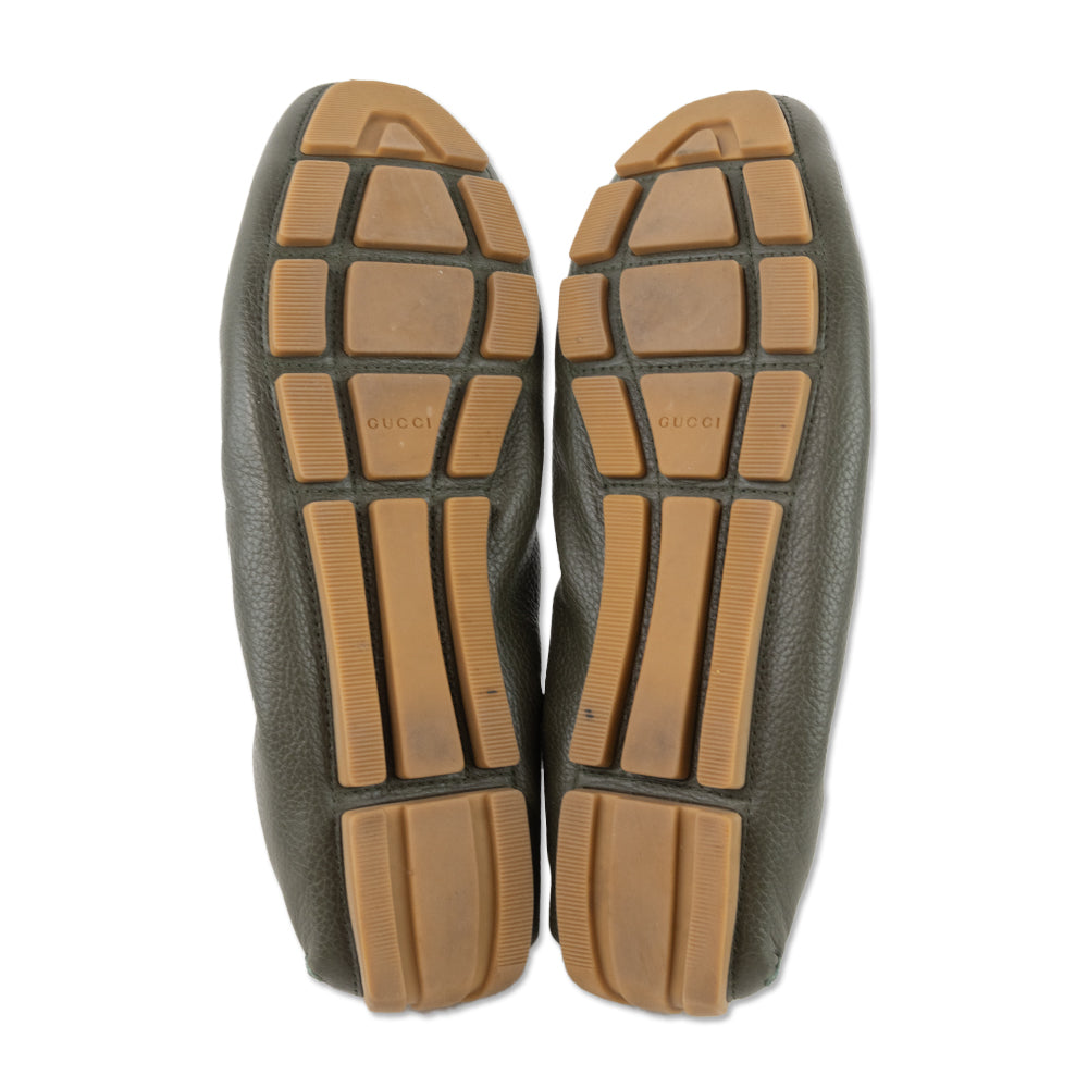 Gucci Olive Leather Bamboo Accent Driver Loafers