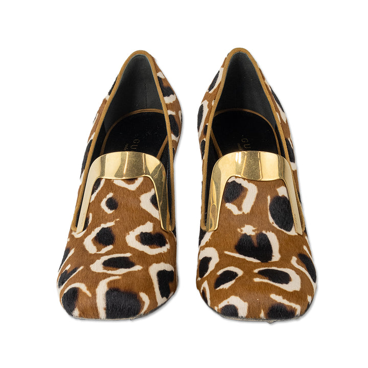 Gucci Square Toe Animal Print Calf Hair Pumps