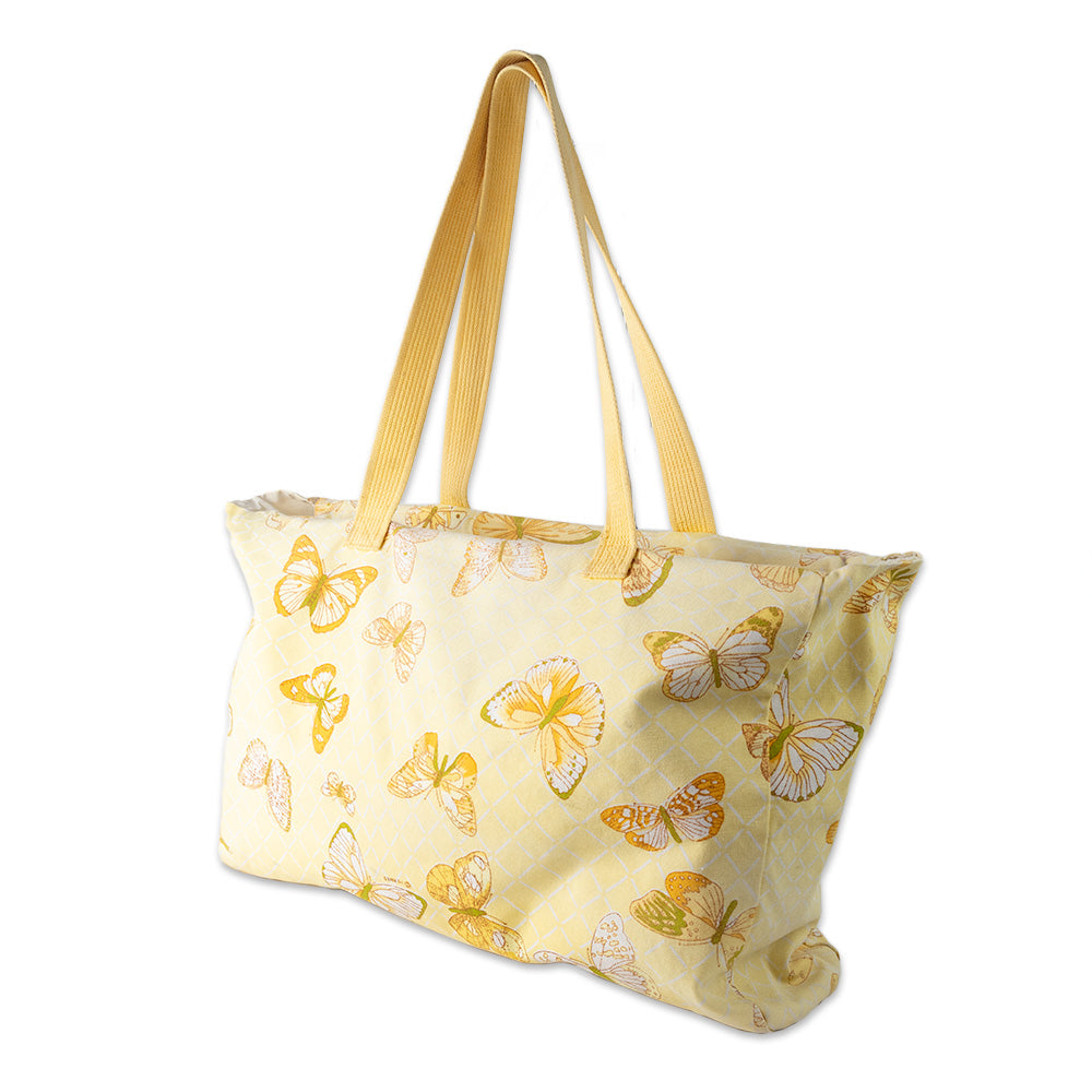 Hermes Beach Bag in Yellow Canvas with Butterfly Print