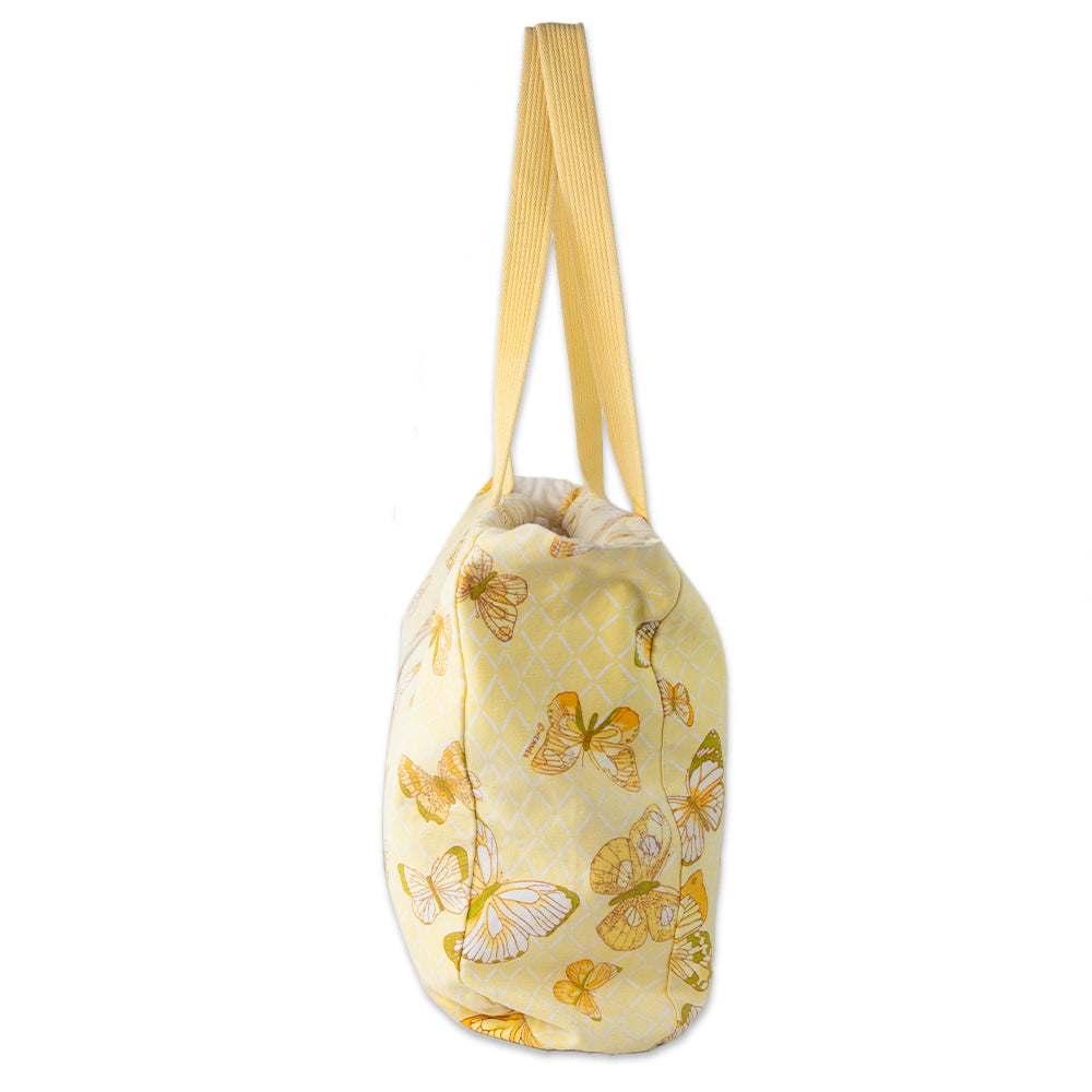 Hermes Beach Bag in Yellow Canvas with Butterfly Print