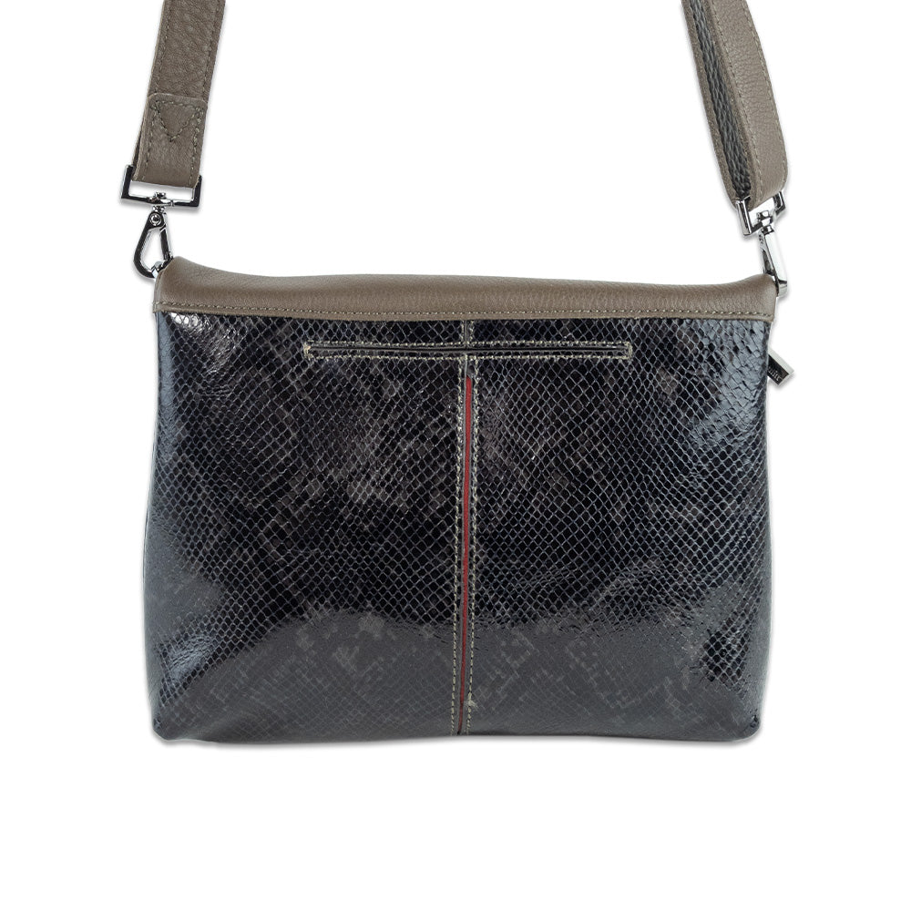 Hammitt VIP Med Black Snakeskin/Taupe Leather Crossbody Clutch