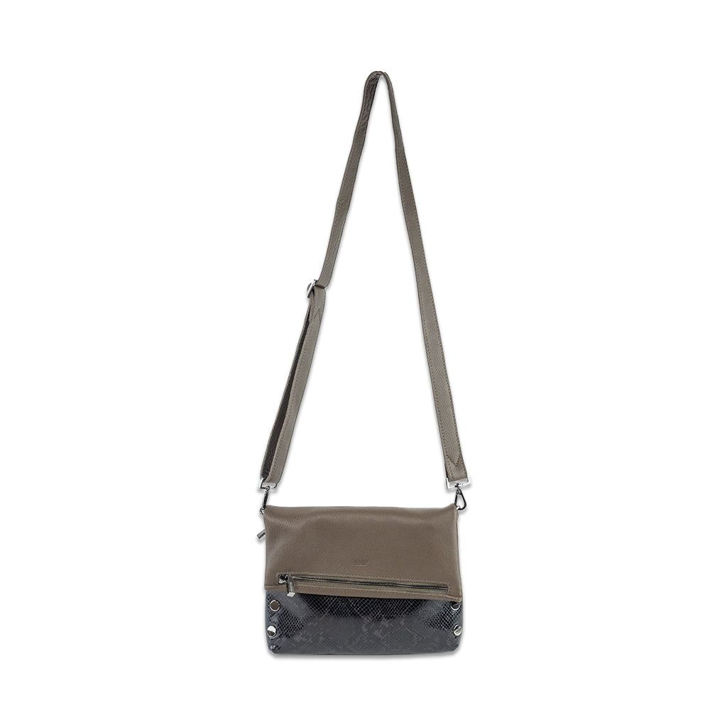 Hammitt VIP Med Black Snakeskin/Taupe Leather Crossbody Clutch