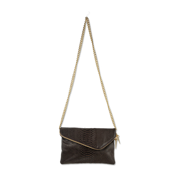 Henri Bendel Brown Faux Snakeskin Leather Convertible Bag