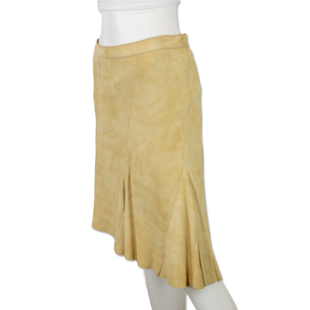 Henry Beguelin Cream Suede Asymmetrical Midi Skirt