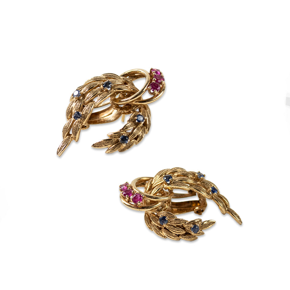 Henry Dankner 14k Leaf Motif Gold Earrings