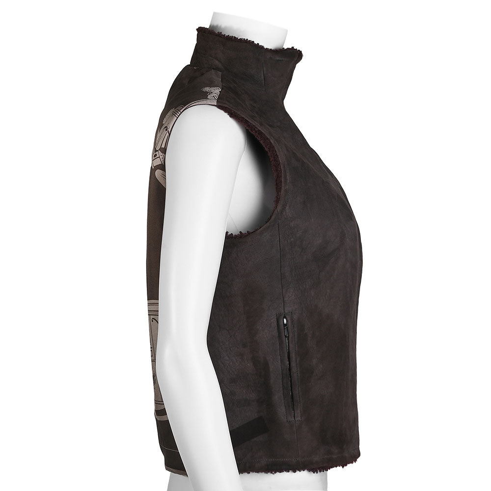 Hermès Vintage Ex-Libris Gray 
Purple Shearling Vest