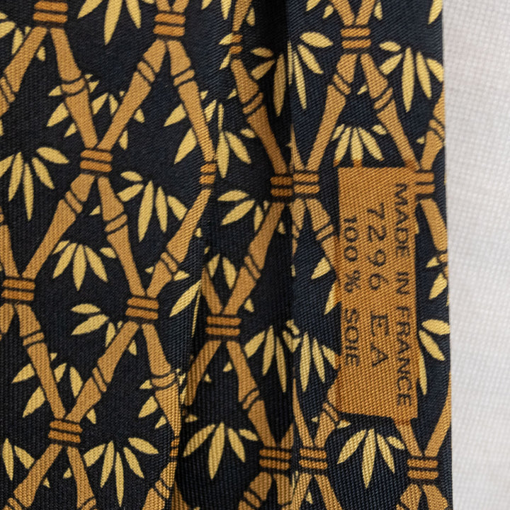 Hermès Black Silk Bamboo Print Tie