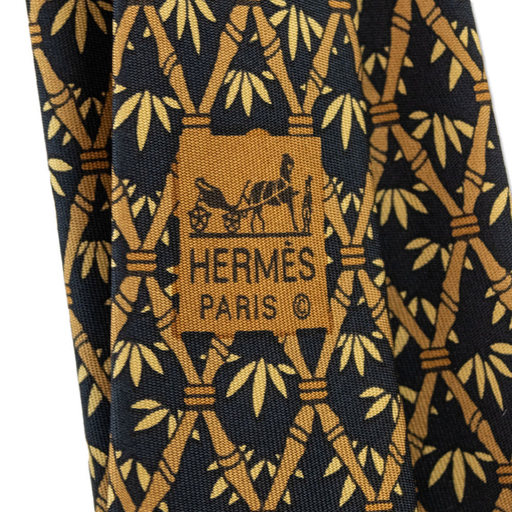 Hermès Black Silk Bamboo Print Tie